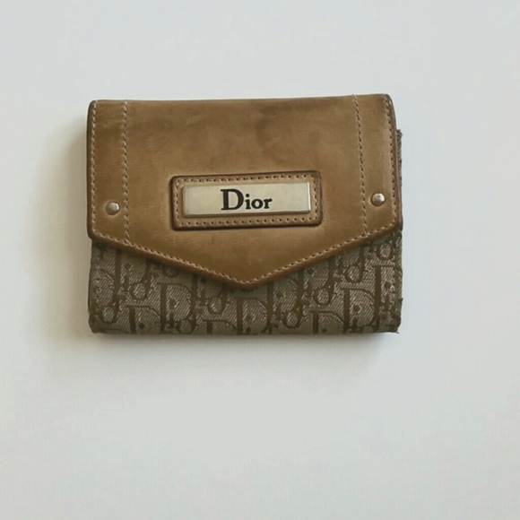 Christian Dior Paris France Vintage Tan Leather Logo Textile Wallet - Picture 1 of 8